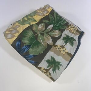Vintage Speedo Mens Tropical Hawaiian Print Swim Trunks Green Tan XL